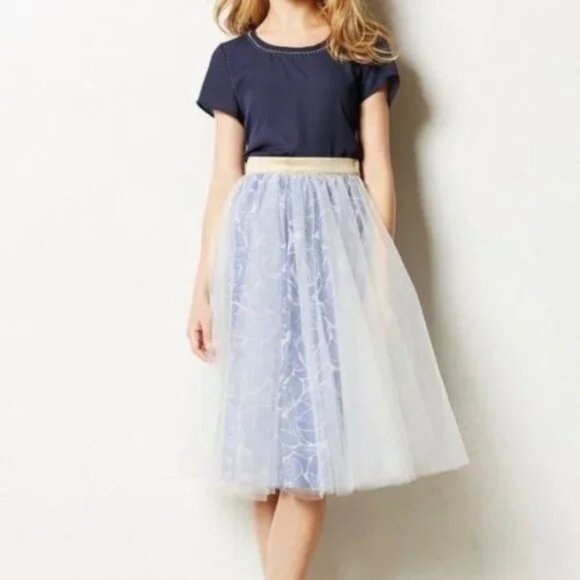 Alexandra Grecco x Anthropologie Floral Tulle Knee Length Skirt size 0P Petite - Picture 1 of 6